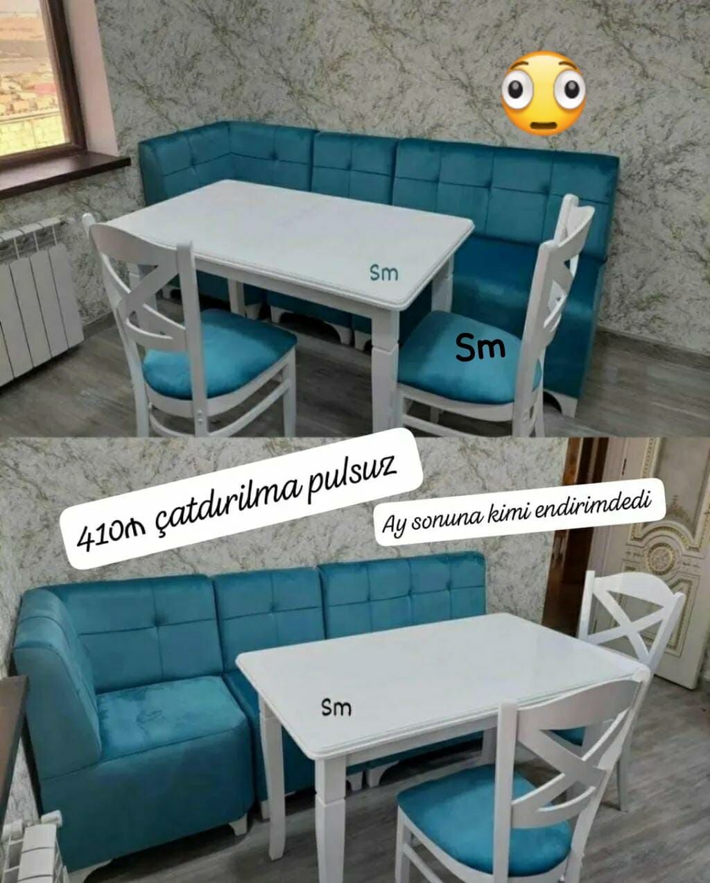 Mətbəx/kafelər üçün künc dəsti - Künc divan: mavi rəng, yumşaq