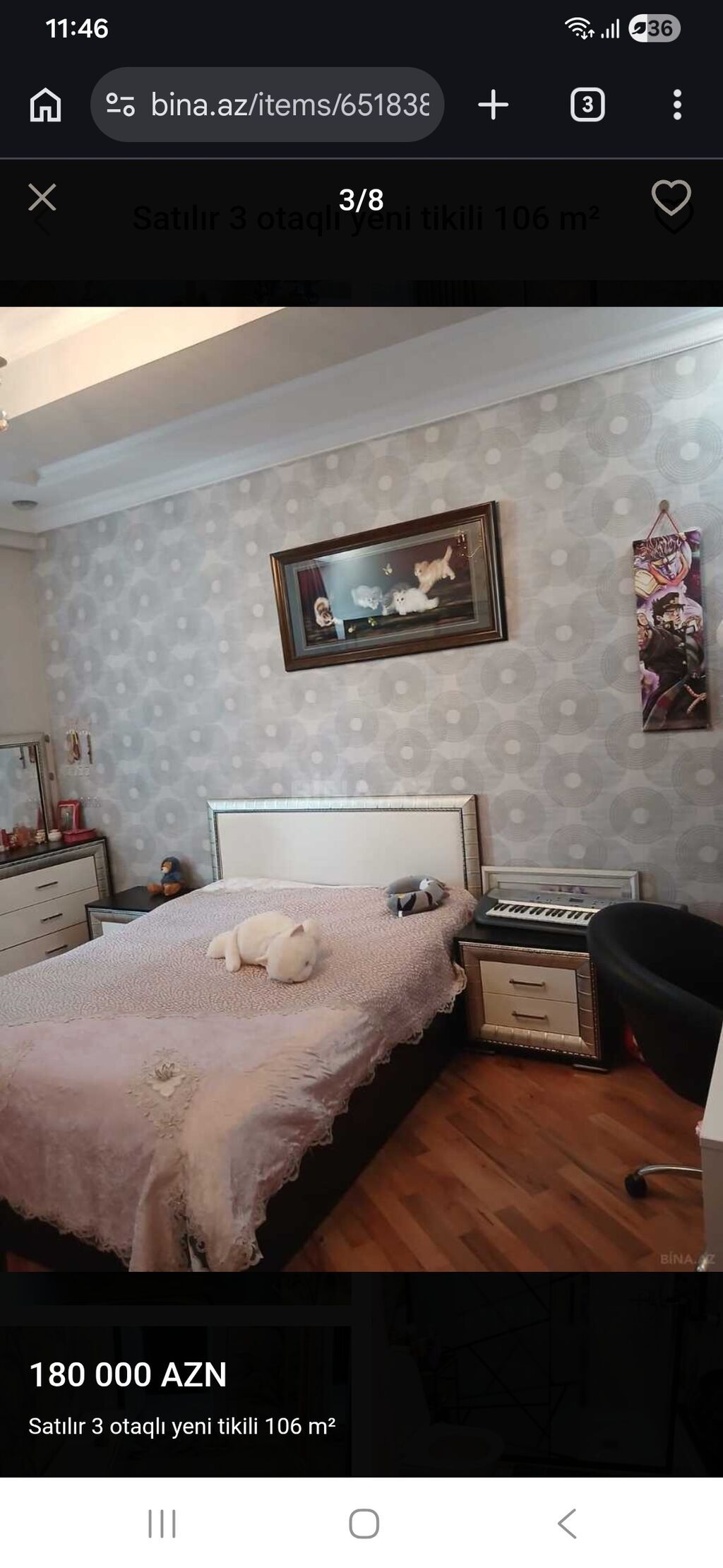 3 otaqlı, Yeni tikili, 106 kv. m