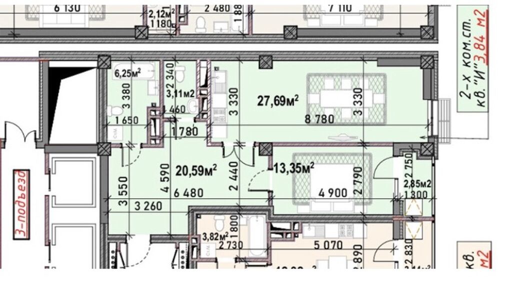 2 комнаты, 73 м², Элитка, 10 этаж, ПСО (под самоотделку) — фото 1