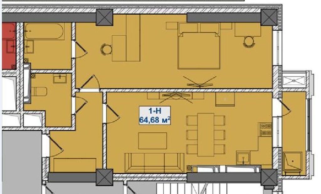 2 комнаты, 64 м², Улан мкр Элитка, 8 этаж, ПСО (под самоотделку): фото 2