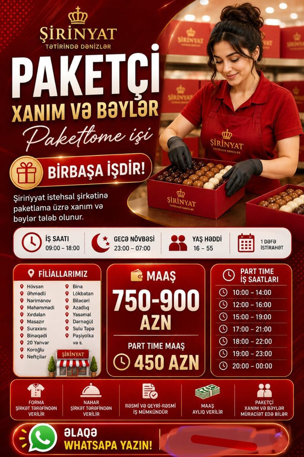 Qablaşdırıcı tələb olunur, Təcrübəsiz, Aylıq ödəniş