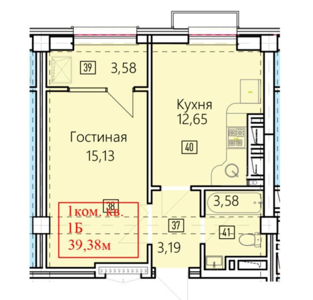 1 комната, 39 м², Асанбай мкр 14 этаж, ПСО (под самоотделку): фото 3
