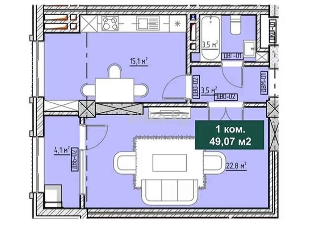 1 комната, 43 м², 1000 мелочей Элитка, 14 этаж, ПСО (под самоотделку): фото 8