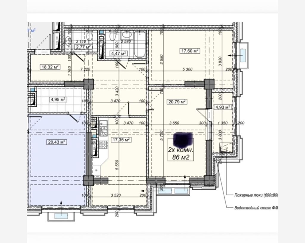 2 комнаты, 86 м², Асанбай мкр Элитка, 10 этаж, ПСО (под самоотделку): фото 6