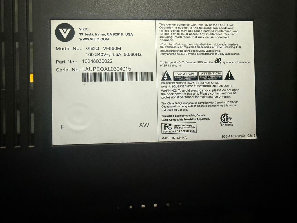 Продаю ТВ 55“ Vizio VF550M. Телевизор показывает отлично. Full HD LCD: фото 6