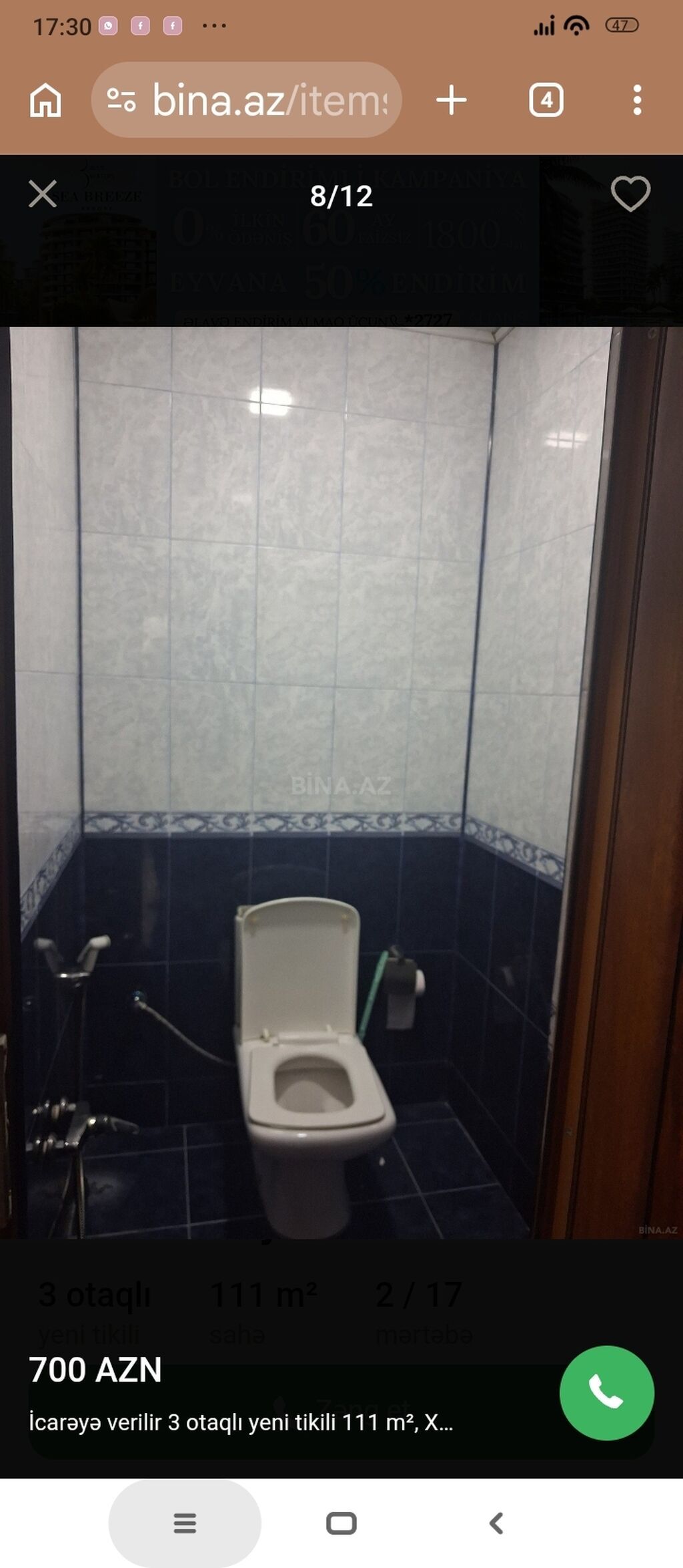 İcarə üçün mənzil – 3 otaqlı, 111 m², yeni tikili, 2/17 mərtəbə.MƏNZİL