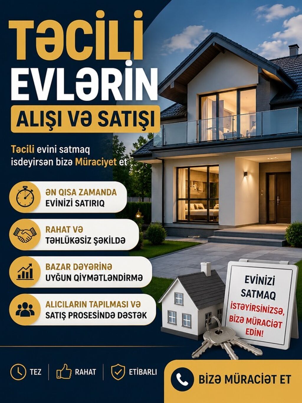 Təcili evlərin alışı və satışı üzrə peşəkar xidmət. - Evinizi ən qısa