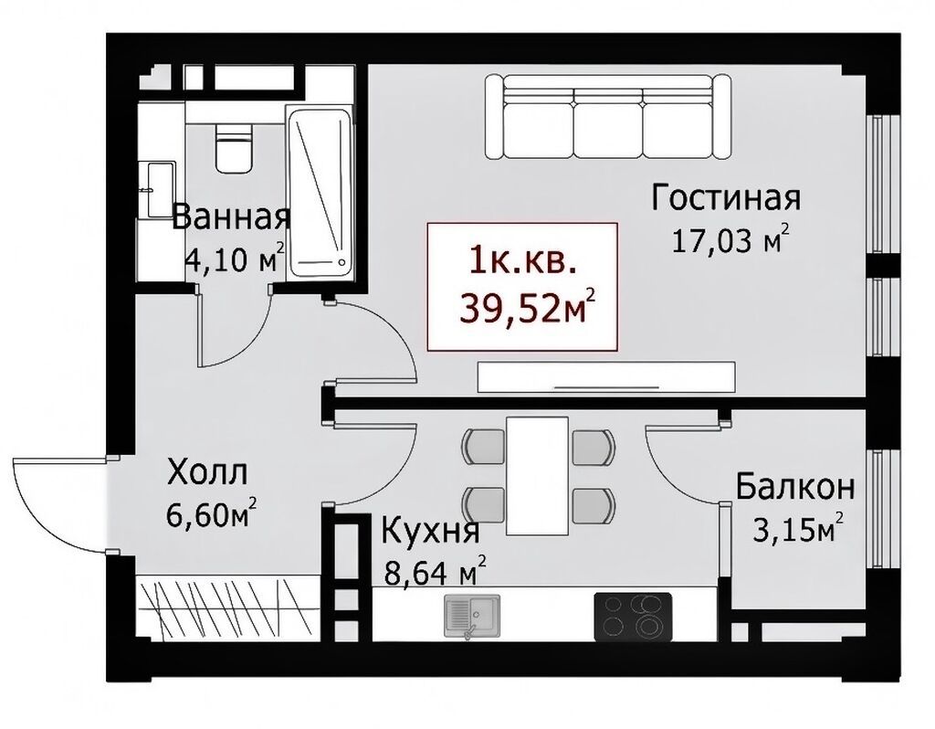 1 комната, 39 м², 12 мкр Элитка, 4 этаж: фото 2