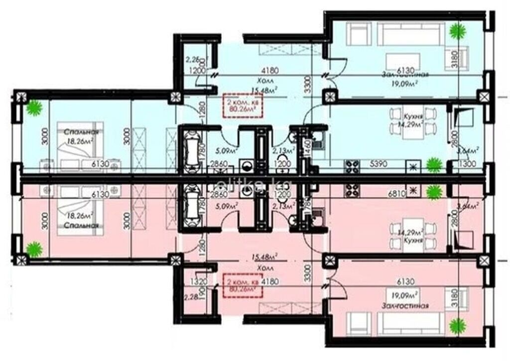 2 комнаты, 88 м², Элитка, 5 этаж, ПСО (под самоотделку): фото 6