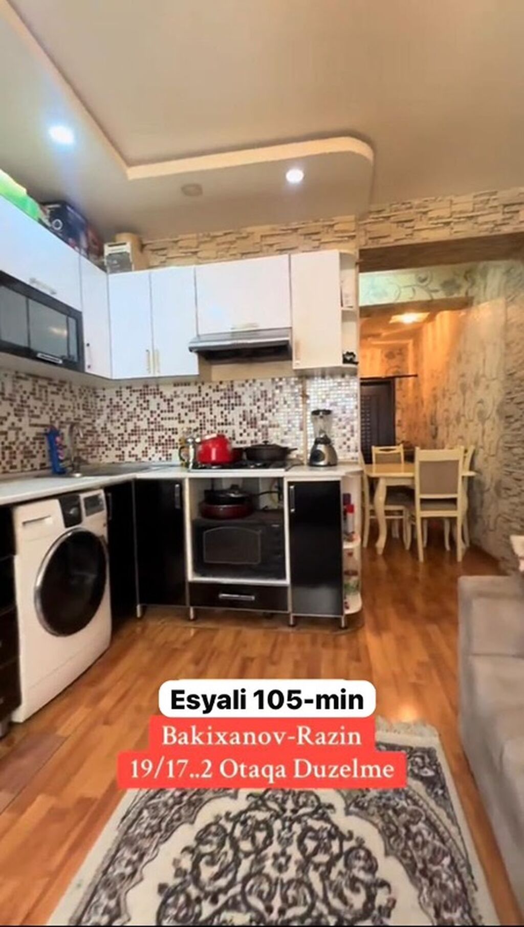 Bakıxanov (Razin) ərazisində 2 otağa düzəlmə mənzil. Eşyalı. Plan və