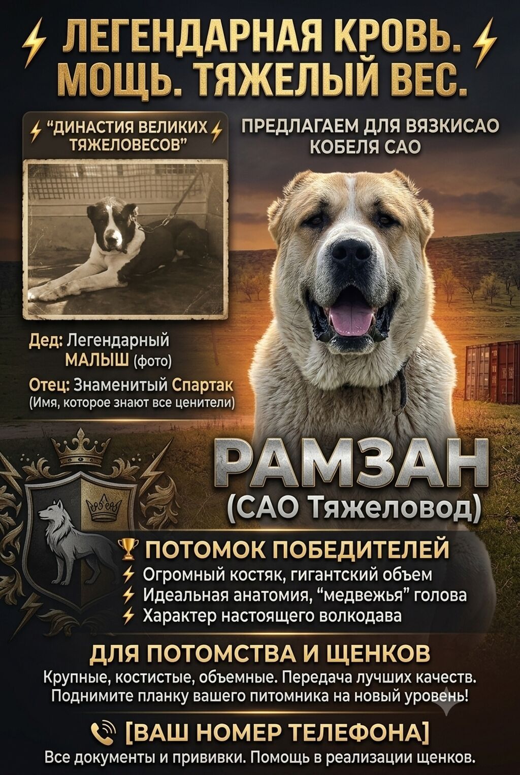 ТЯЖЕЛОВЕС РАМЗАН — Наследник Легендарного Малыша! (Вязка Алабай): фото 2