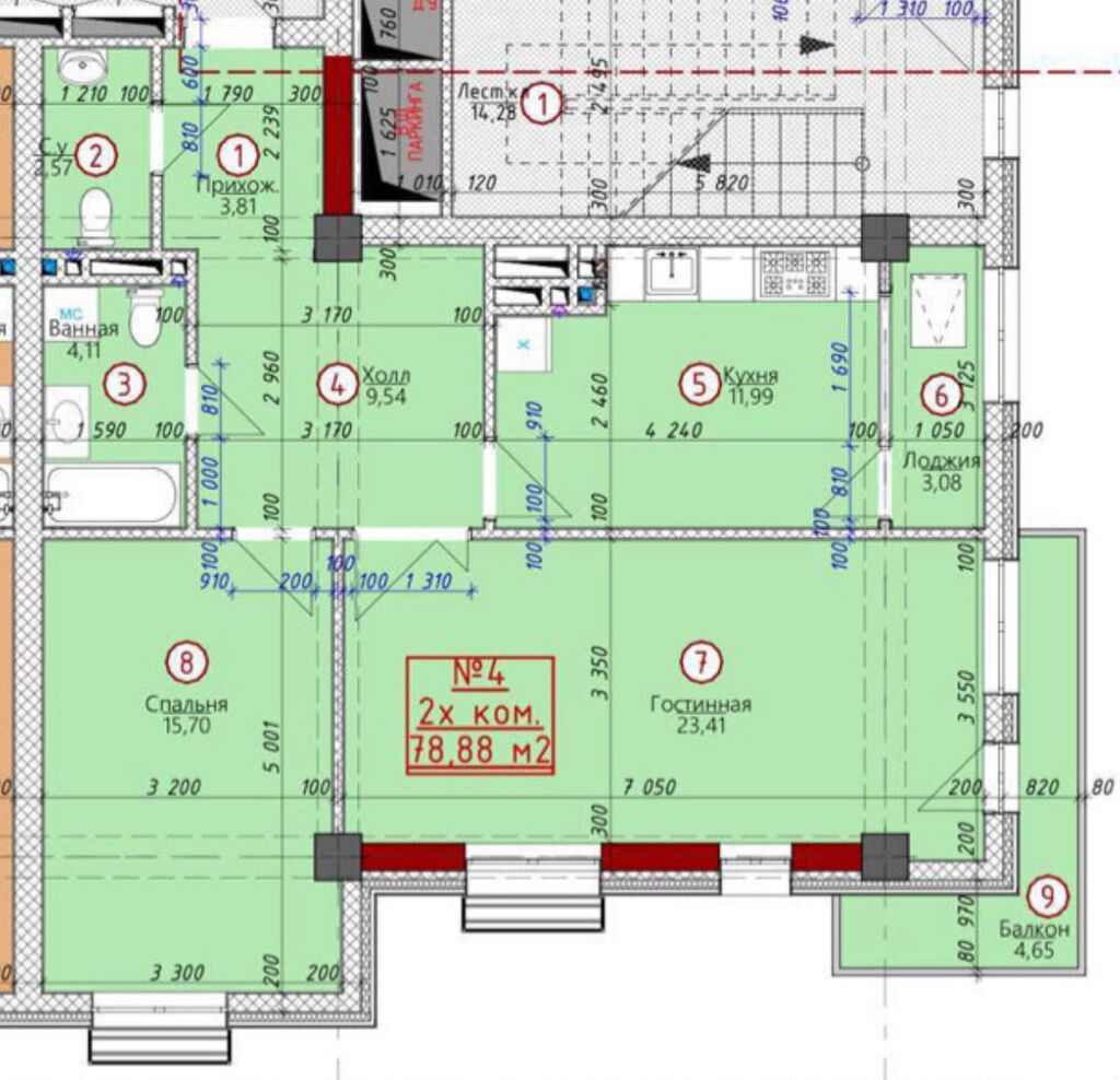 3 комнаты, 79 м², Азия Молл Элитка, 16 этаж, ПСО (под самоотделку): фото 3