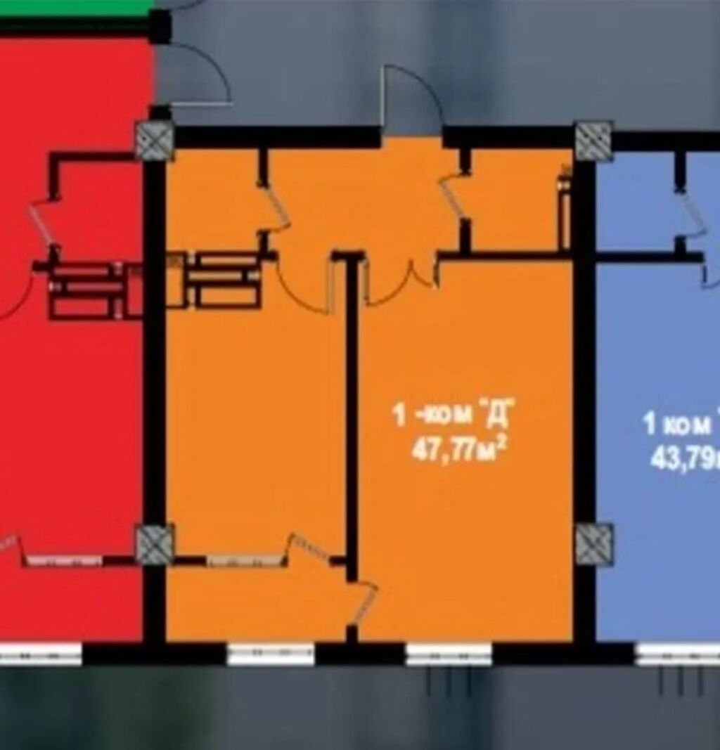 1 комната, 47 м², Пишпек Элитка, 9 этаж, ПСО (под самоотделку): фото 2