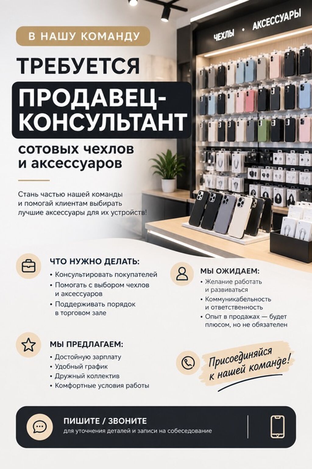 Продавец-консультант в магазин сотовых аксессуаров