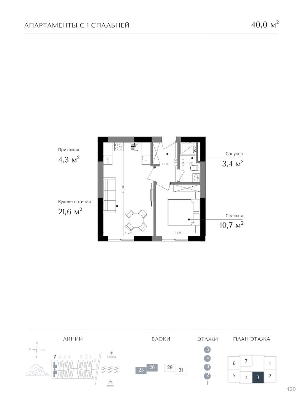1 комната, 40 м², 3 этаж, ПСО (под самоотделку)
