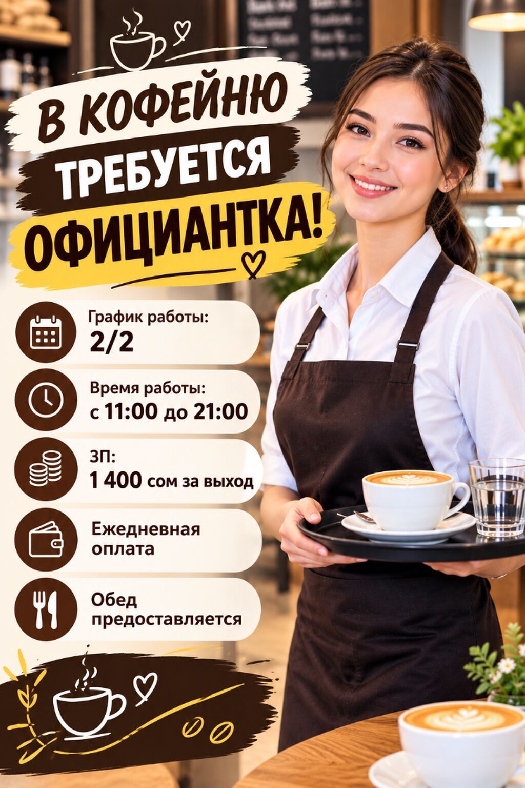 Требуется Официант Оплата: Ежедневно