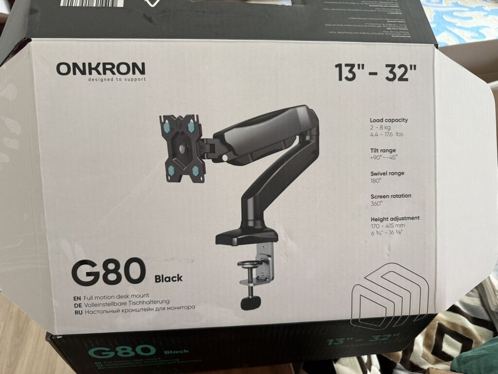 Настольный кронштейн для монитора ONKRON G80 Black - Диагональ: фото 2