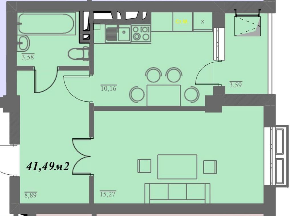 1 комната, 41 м², Дордой Моторс рынок Элитка, 4 этаж, ПСО (под самоотделку): фото 3