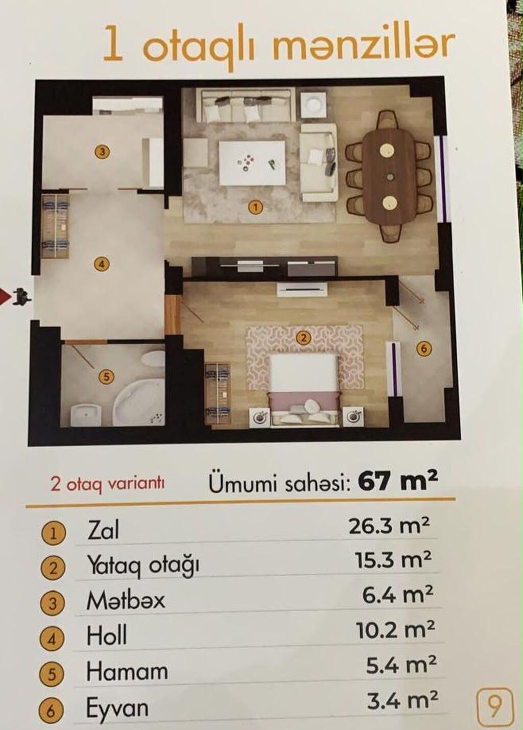 2 otaqlı, Yeni tikili, 70 kv. m