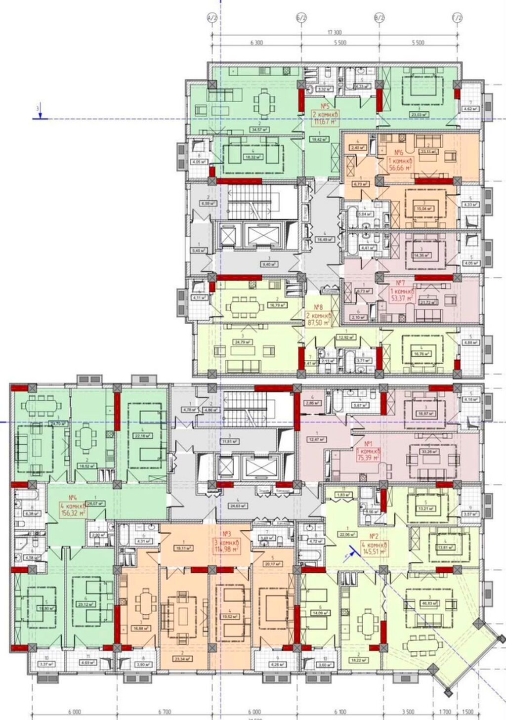 2 комнаты, 87 м², бульвар Эркиндик Элитка, 10 этаж, ПСО (под самоотделку): фото 3