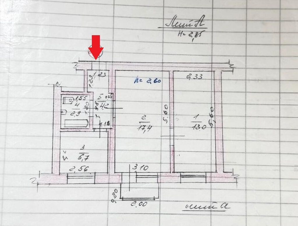 2 комнаты, 43 м², ул. Киевская / Уметалиева Индивидуалка, 4 этаж, Требуется ремонт: фото 2