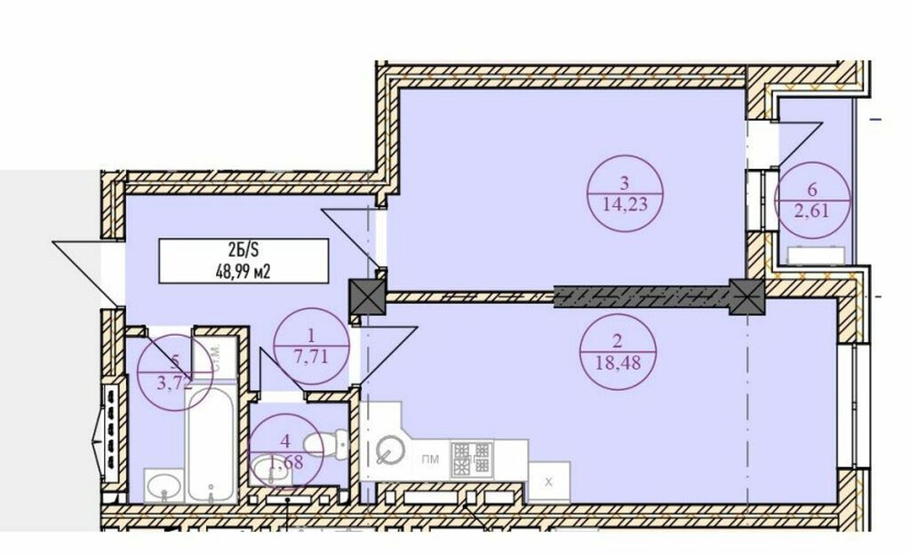 1 комната, 48 м², Асанбай мкр Элитка, 12 этаж, ПСО (под самоотделку): фото 3