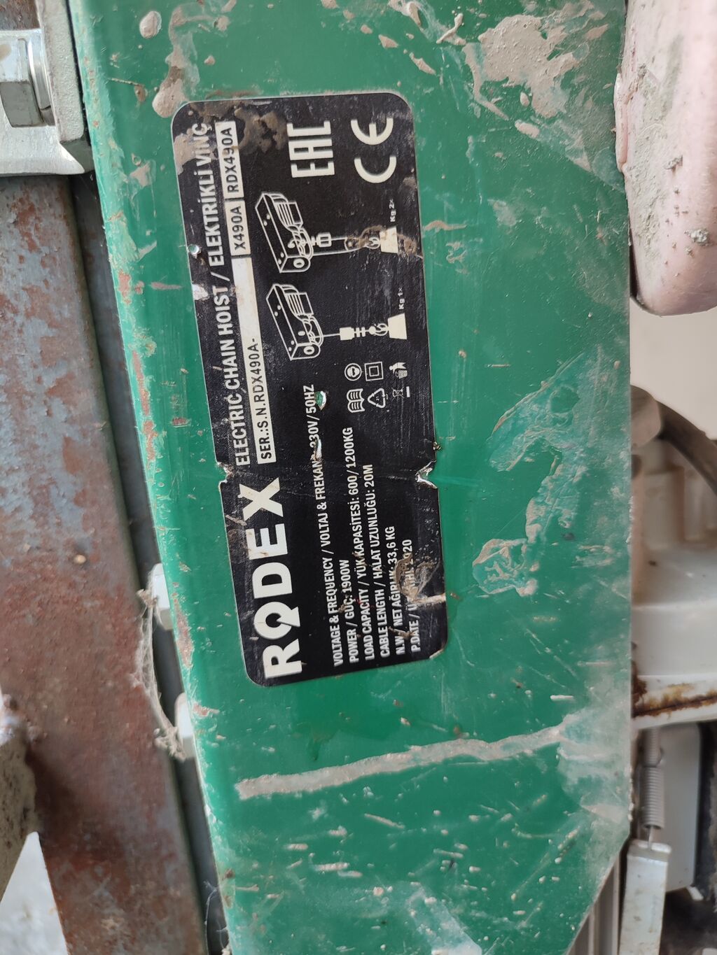 Тельфер (подъемник) 600-1200кг, длина тросса 20м, Rodex rdx490A, почти: фото 3