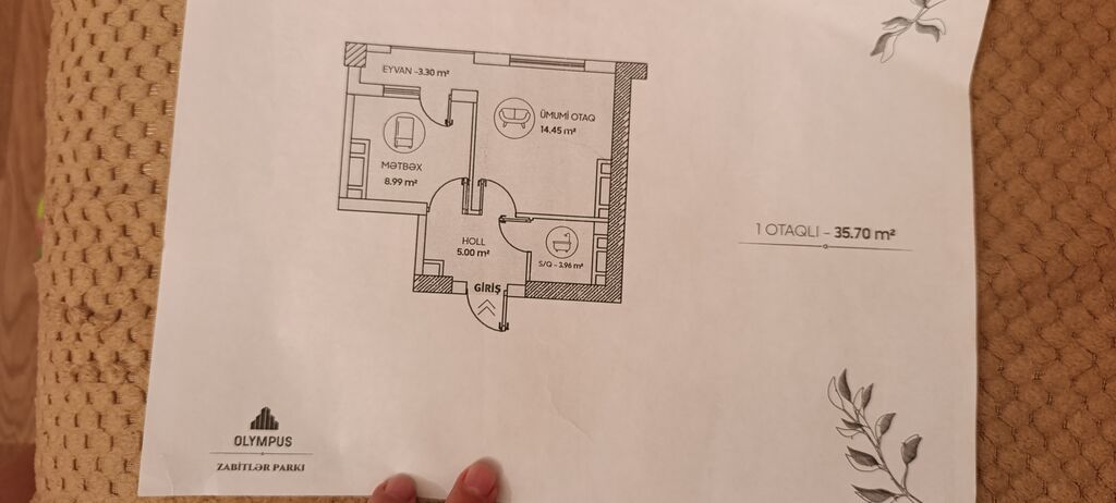 Yeni tikili binada podmayak mənzil. Sahəsi 36kvm Zabitlər olyumlus