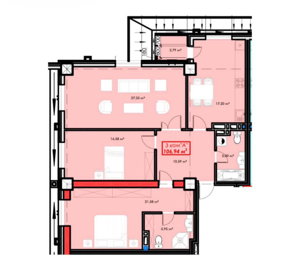 3 комнаты, 107 м², Элитка, Асанбай мкр Элитка, 2 этаж, ПСО (под самоотделку): фото 7