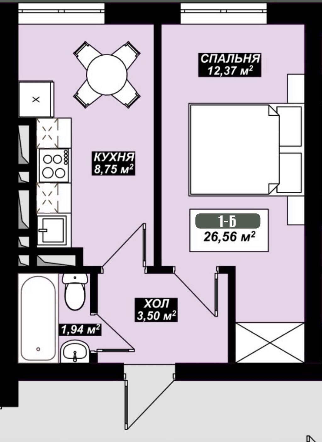 2 комнаты, 51 м², Элитка, 2 этаж, ПСО (под самоотделку): фото 4