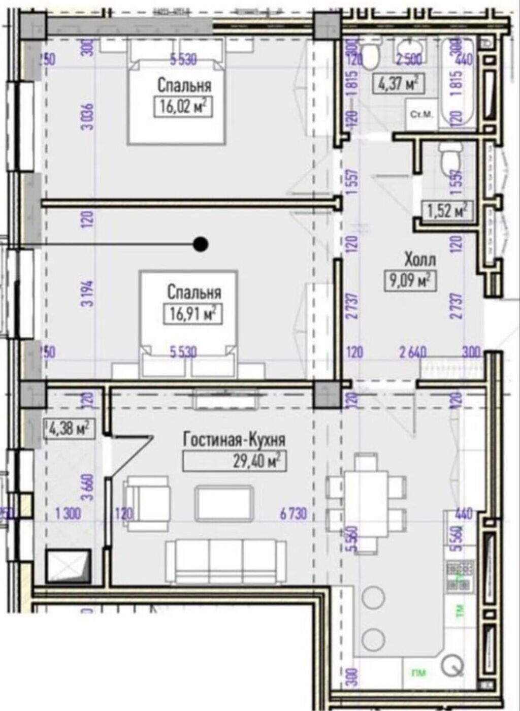 3 комнаты, 82 м², Технопарк Элитка, 12 этаж, Евроремонт: фото 3