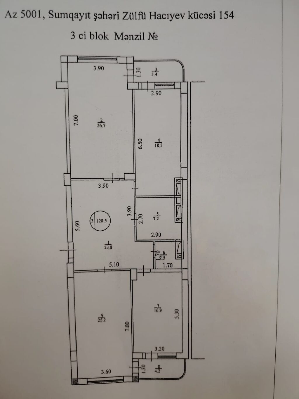 9-cu mikrorayon, 3 otaqlı, Yeni tikili, 130 kv. m