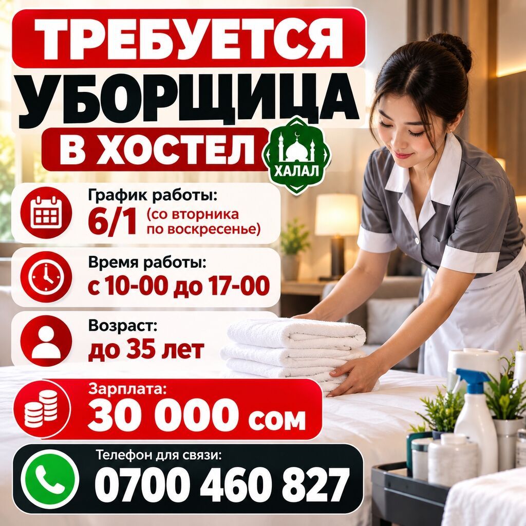 Требуется уборщица в халал-хостел