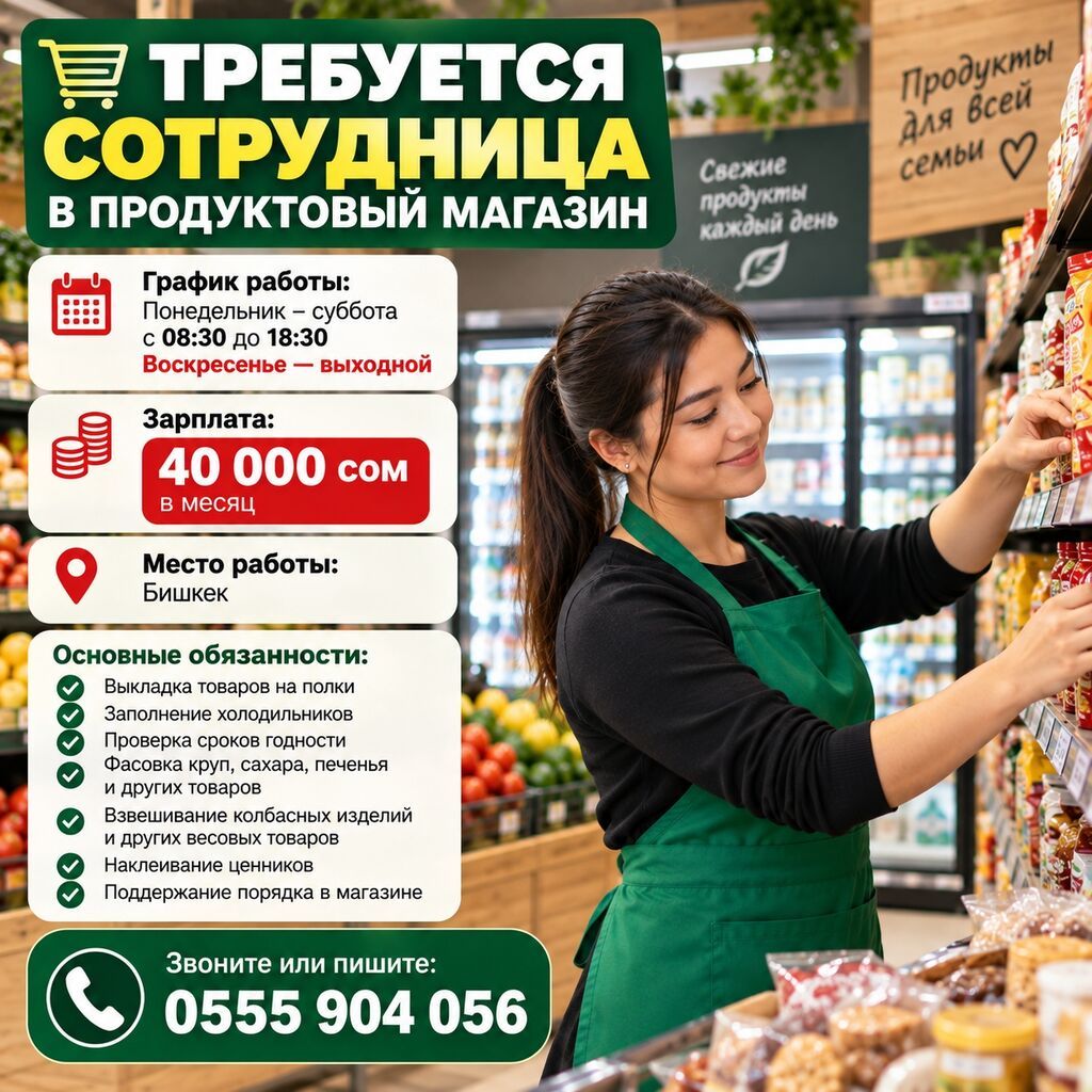 Сотрудница в продуктовый магазин