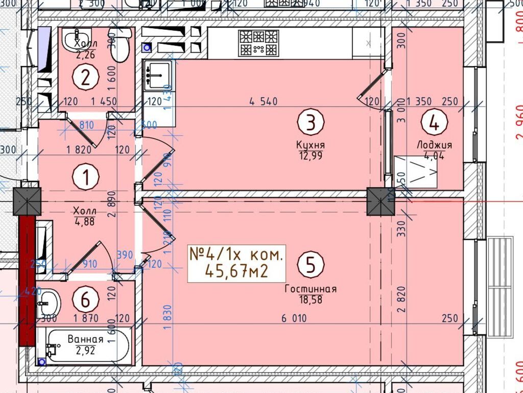 1 комната, 46 м², Восток-5 мкр Элитка, 5 этаж, ПСО (под самоотделку): фото 2