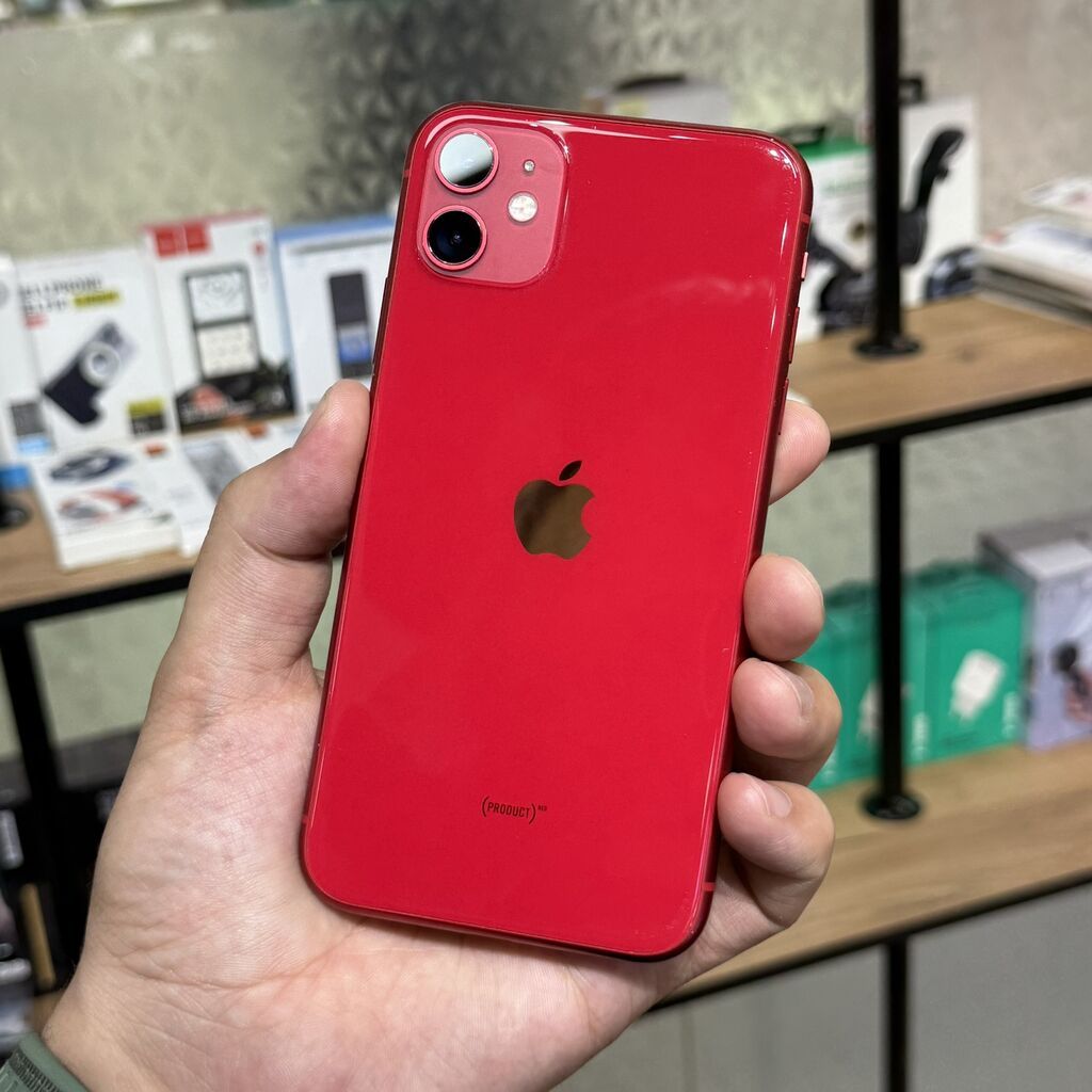 IPhone 11, Б/у, 256 ГБ, Красный, Защитное стекло, 100 %: фото 1
