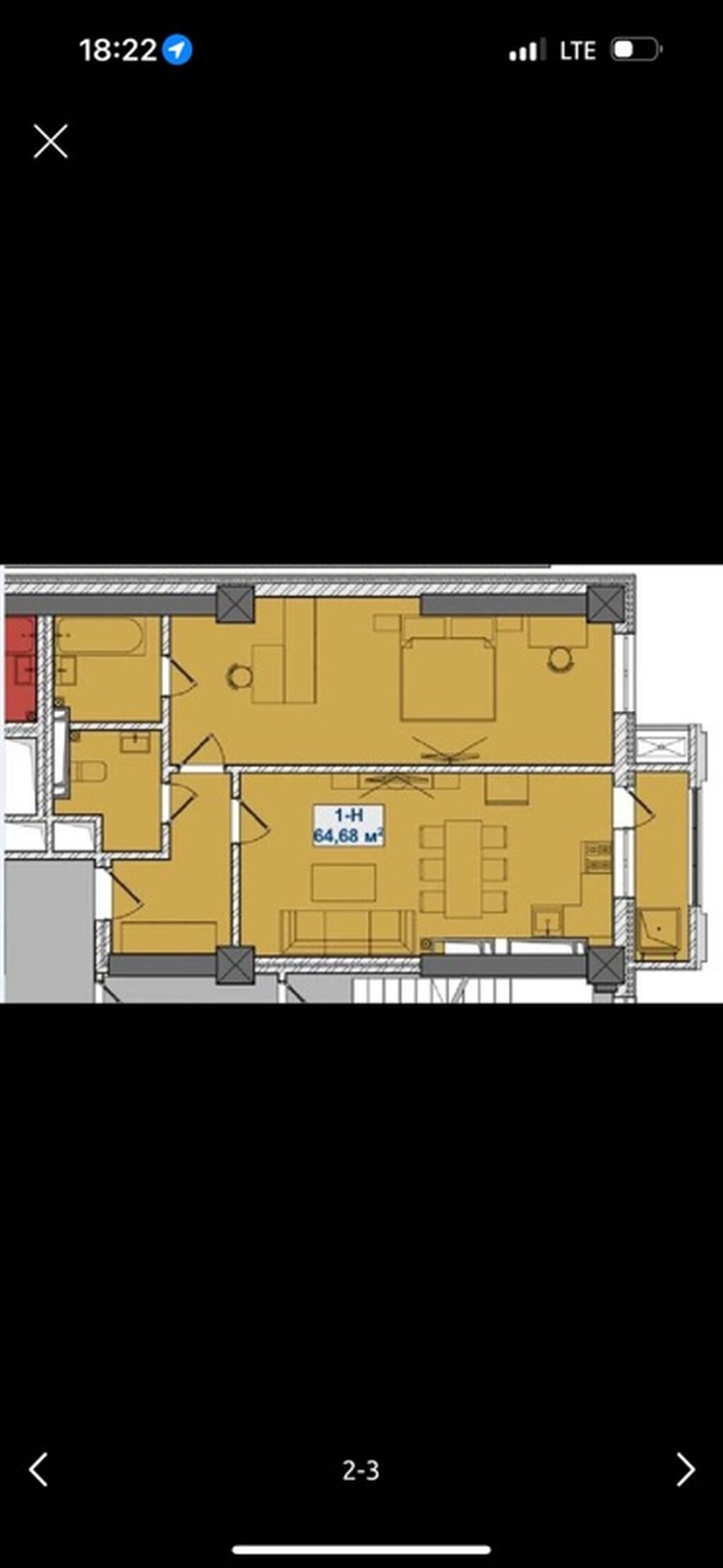 1 комната, 64 м², Ботанический сад Элитка, 5 этаж, ПСО (под самоотделку): фото 2
