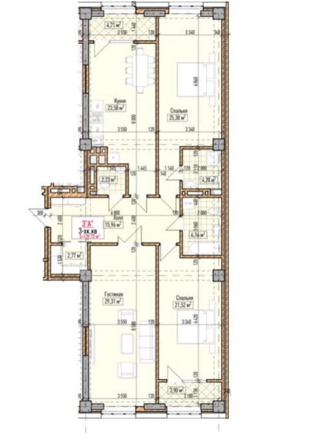 3 комнаты, 140 м², Асанбай мкр Элитка, 8 этаж, ПСО (под самоотделку): фото 2