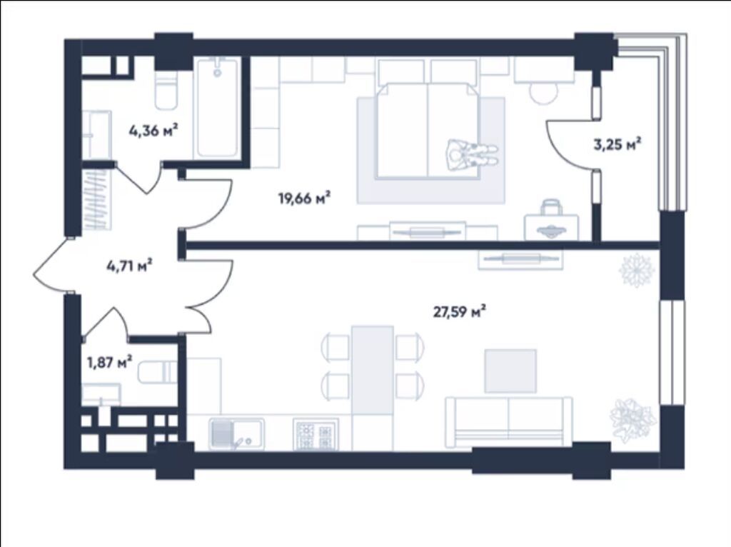 1 комната, 61 м², Элитка, Орто-Сай с. Элитка, 9 этаж, ПСО (под самоотделку): фото 2