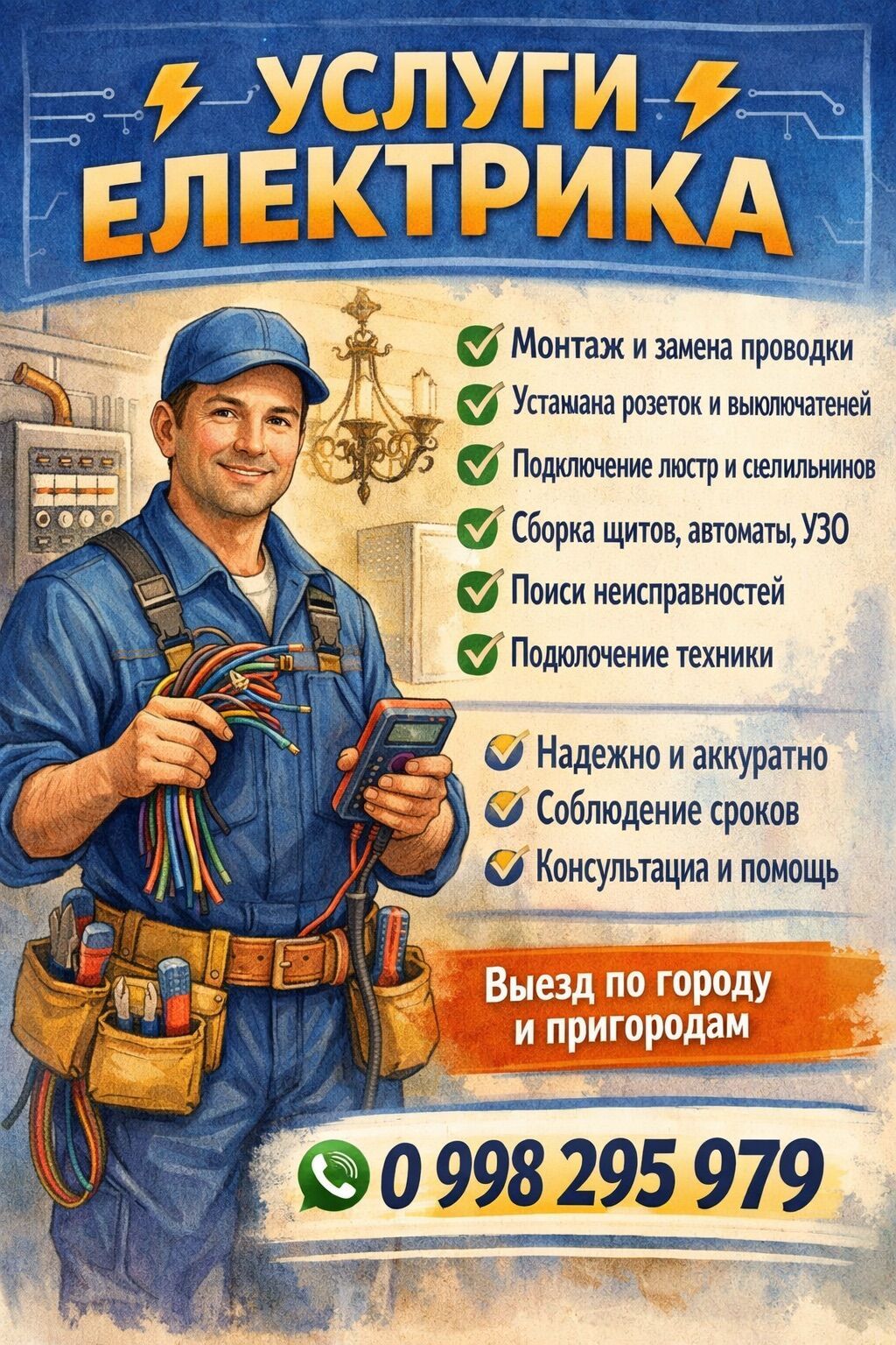 УСЛУГИ ЭЛЕКТРИКА Оказываю профессиональные услуги электрика для