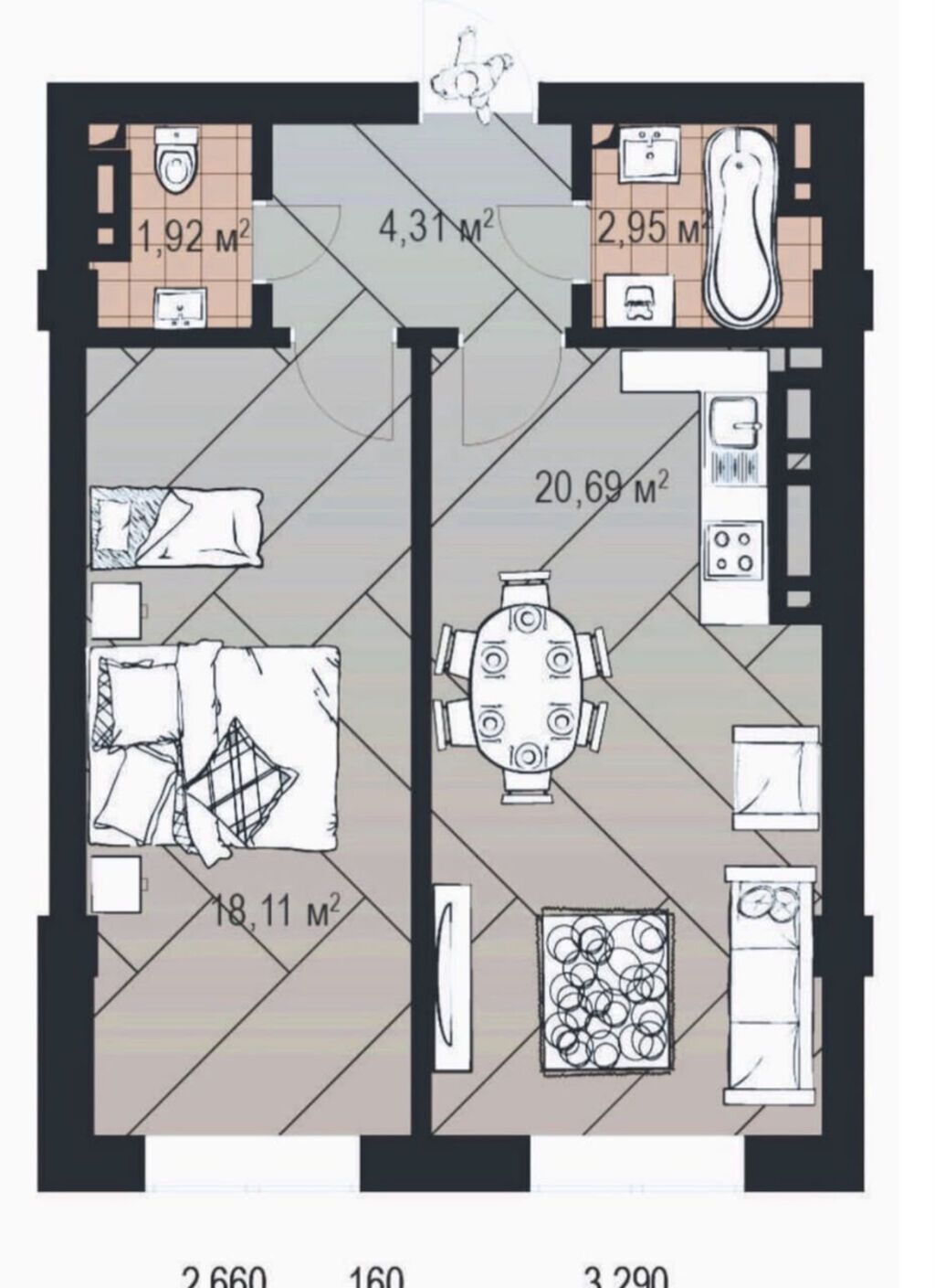 1 комната, 47 м², Элитка, 7 этаж, ПСО (под самоотделку) — фото 4