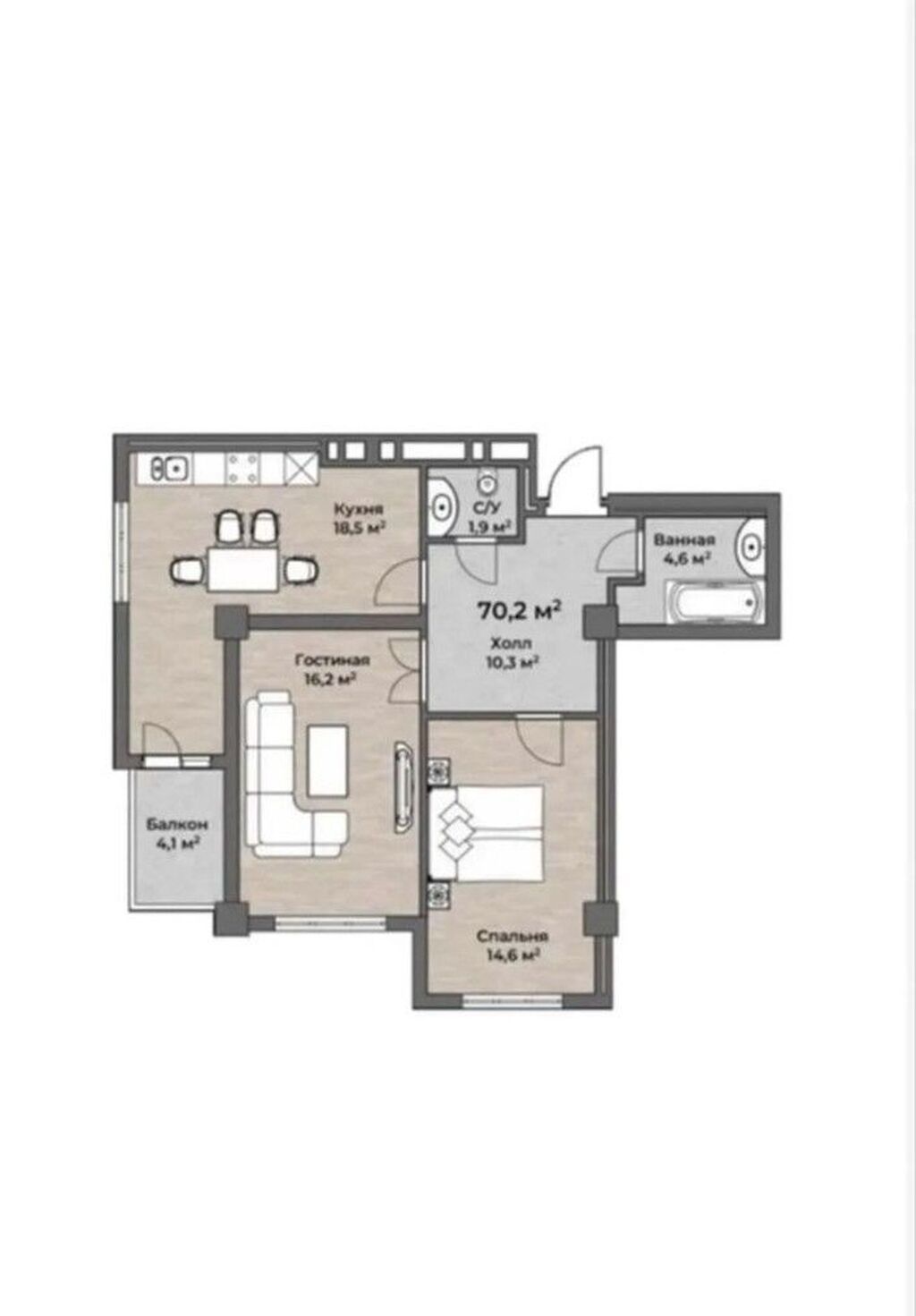 2 комнаты, 70 м², Технопарк Элитка, 10 этаж, Дизайнерский ремонт: фото 8
