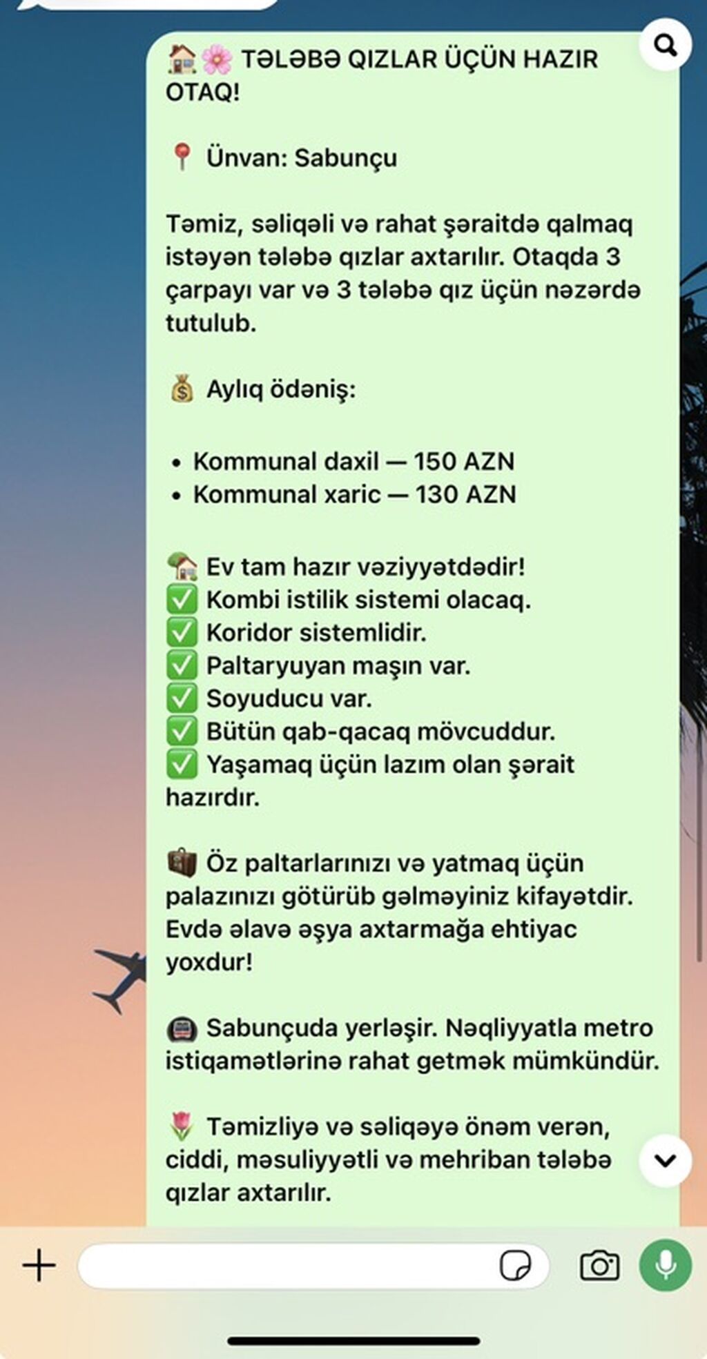 Tələbə qızlar üçün hazır otaq – Sabunçu Ünvan: Sabunçu Otaqda 3
