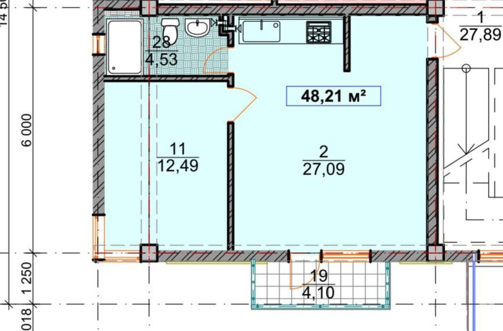 2 комнаты, 48 м², Элитка, 2 этаж, ПСО (под самоотделку): фото 6