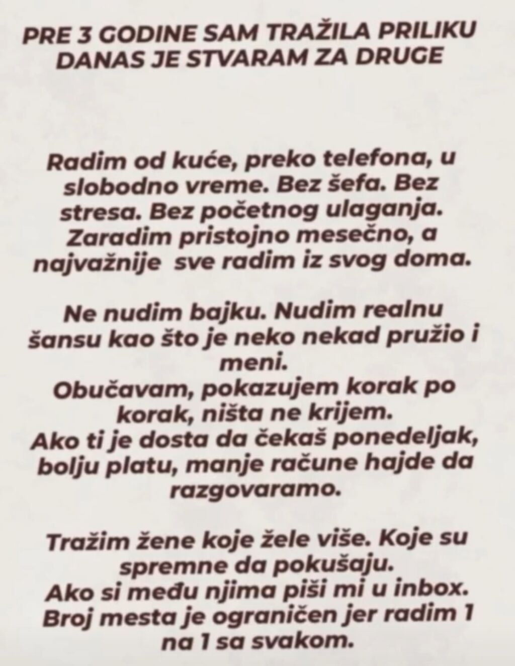 Ostali poslovi: 🍀Potrevne su mi tri saradnice🍀 Ukoliko Vas zanima posao od kuce gde