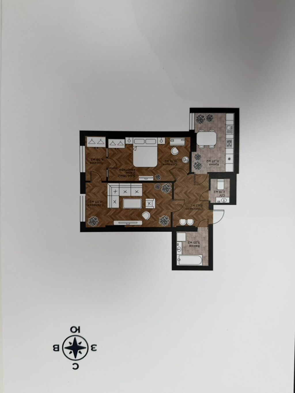 2 комнаты, 65 м², Политех Элитка, 6 этаж, ПСО (под самоотделку): фото 5