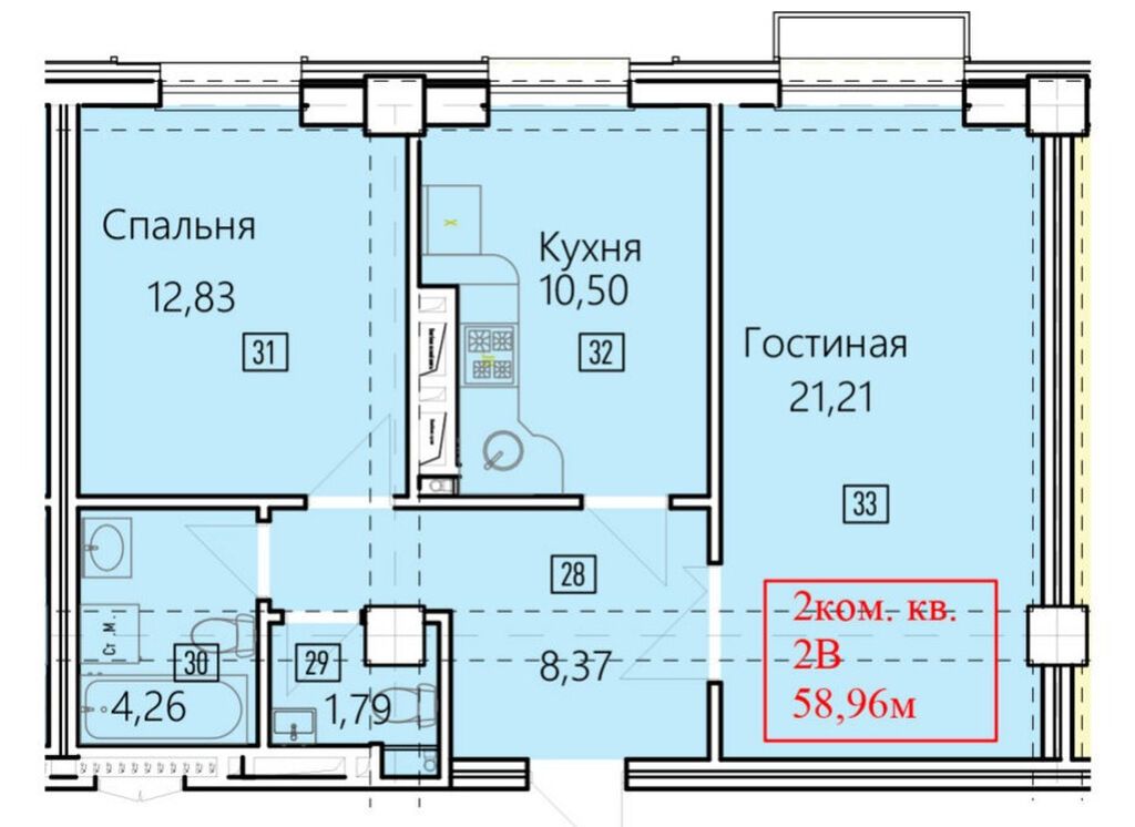 2 комнаты, 58 м², Асанбай мкр Элитка, 5 этаж, ПСО (под самоотделку): фото 2