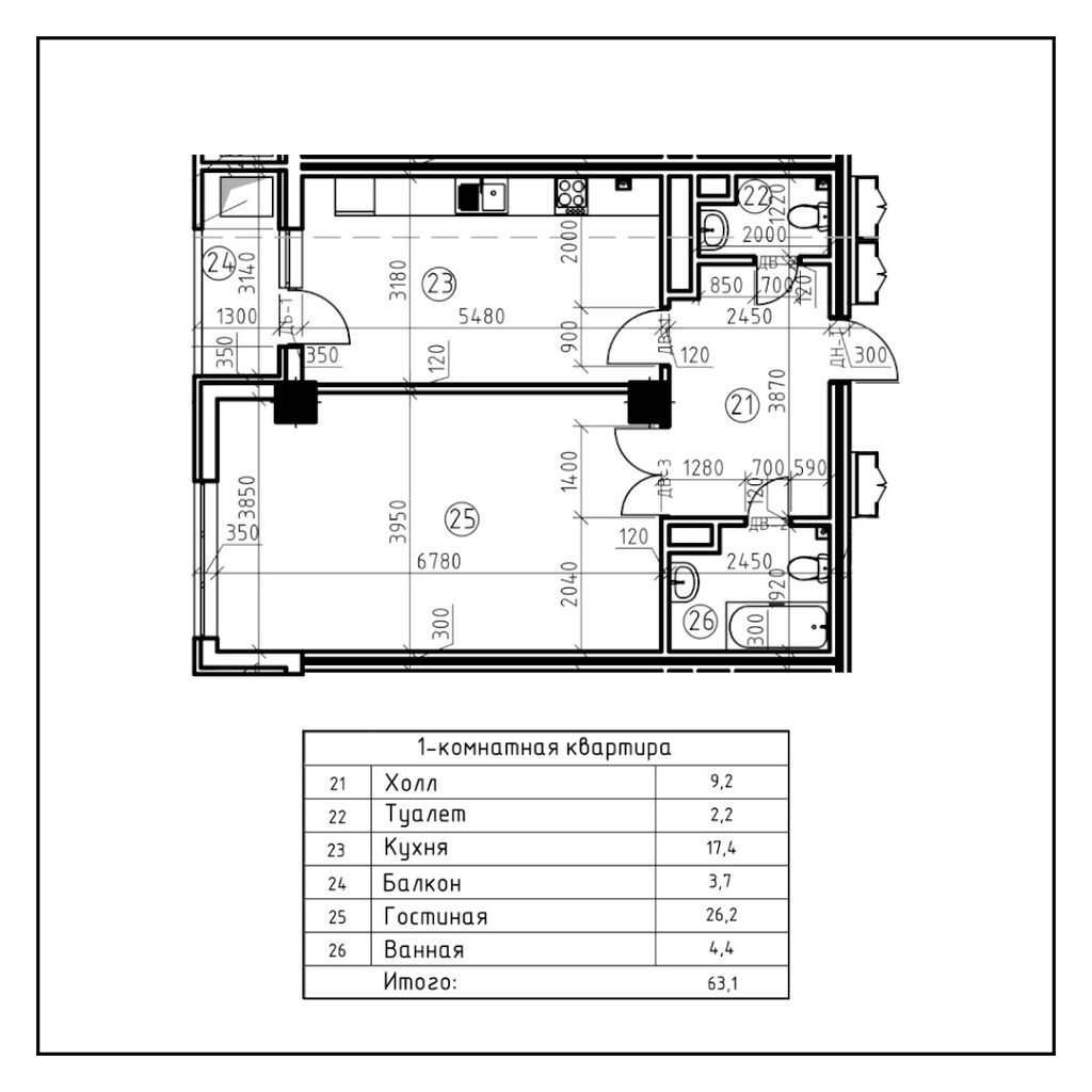1 комната, 63 м², Филармония Элитка, 2 этаж, ПСО (под самоотделку): фото 2