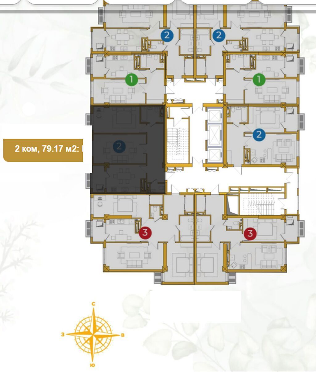 2 комнаты, 79 м², БГУ Элитка, 6 этаж, ПСО (под самоотделку): фото 3