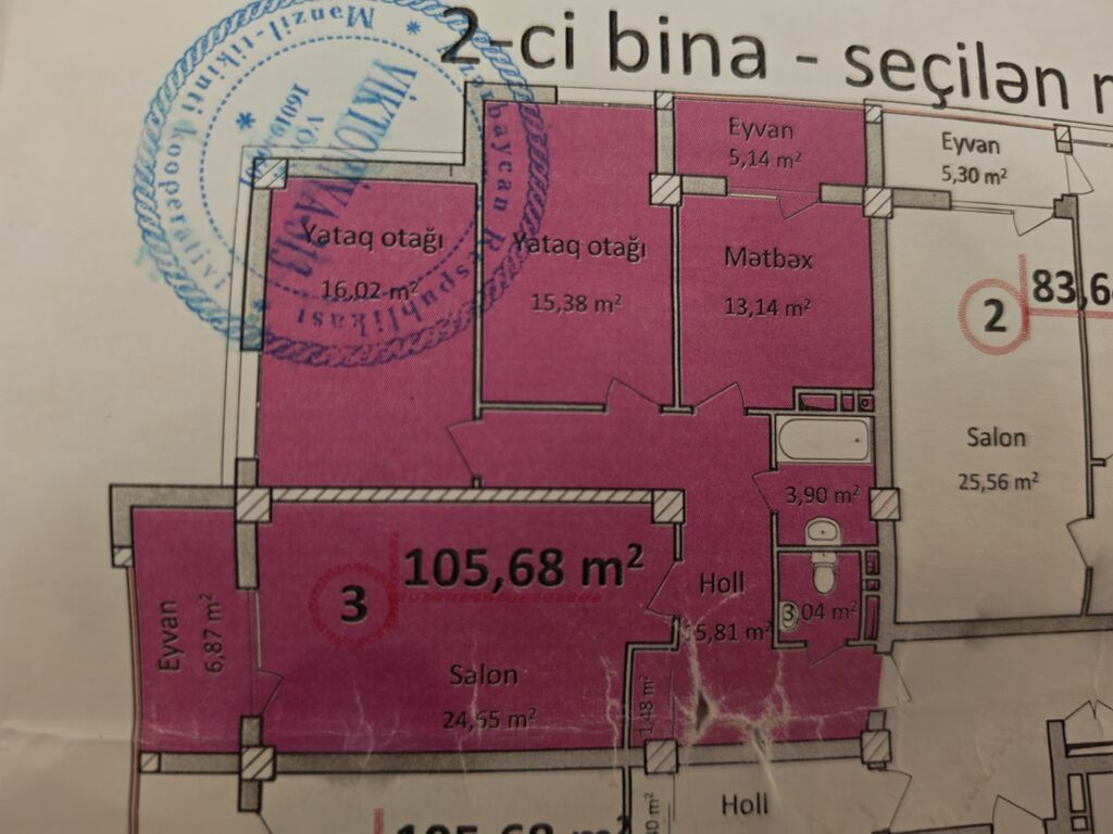 3 otaqlı, Yeni tikili, 106 kv. m
